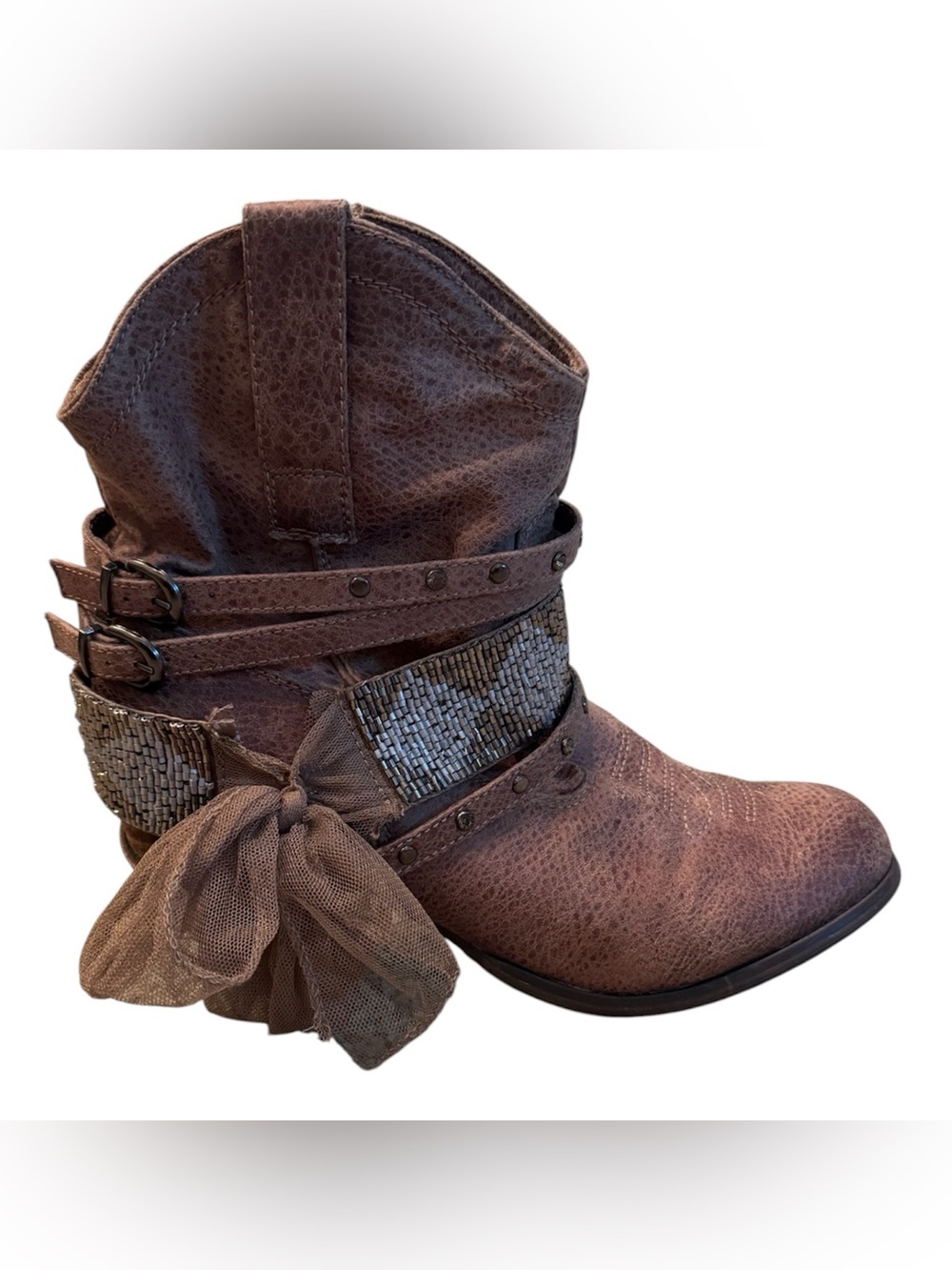 Not Rated Women's Ankle Boots 9.5 Brown Boho Steampunk Festival Harness Booties